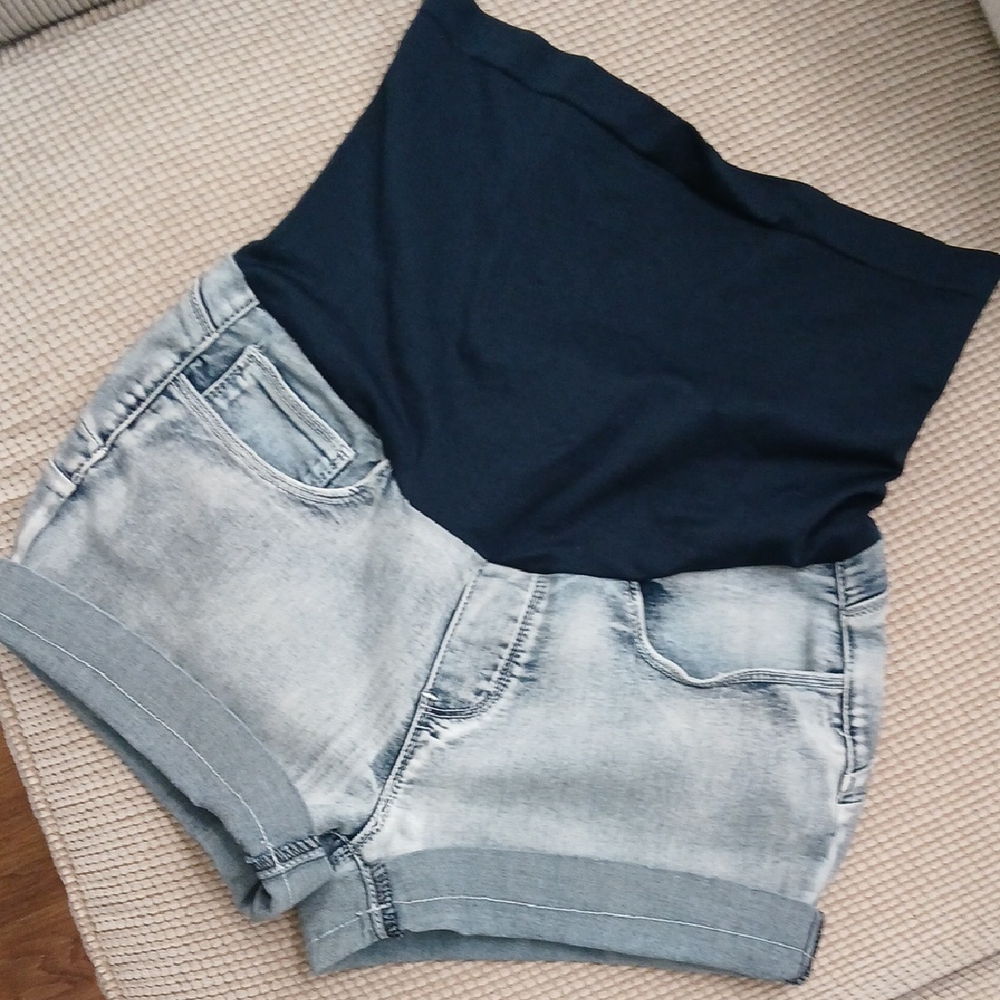 Bella Vita High Blue Denim Maternity Shorts